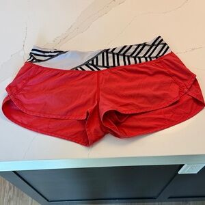 lululemon athletica Speed Up 2" Red Athletic Shorts with Striped Waistband